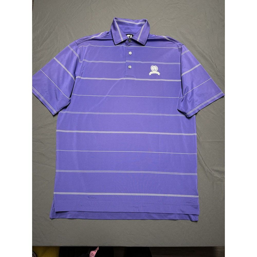 FJ FootJoy‎ Polo Shirt Mens Medium Purple White Stripe Short Sleeve Golf